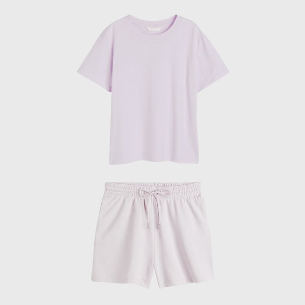 Lilac oversized tee and drawstring sweat short matching set